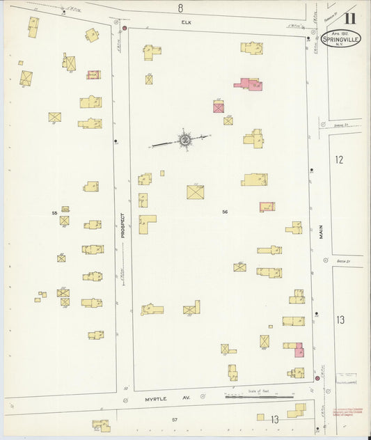 Sanborn Fire Insurance Map from Springville, Erie County, New York (1912), Sheet #0011 - Historic Sanborn Fire Insurance Map Print, vintage old map wall art, antique decor, genealogy gift, New York New York map