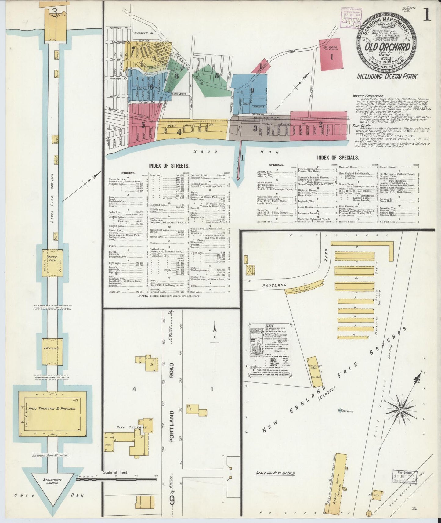 Sanborn Fire Insurance Map from Old Orchard, York County, Maine (1908), Sheet #0001 - Complete Map Set gallery image, historic Sanborn map, vintage wall art, Maine Maine