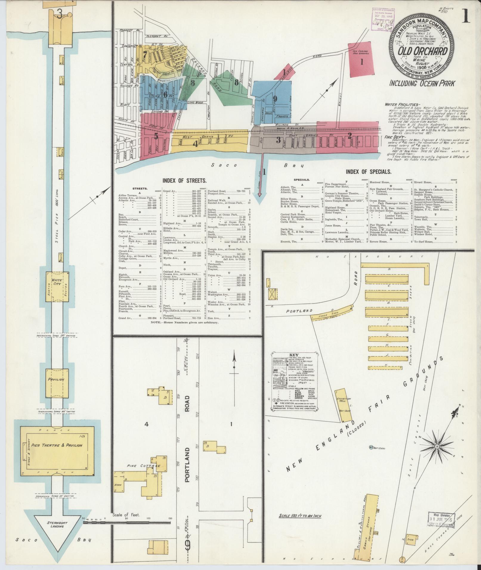 Sanborn Fire Insurance Map from Old Orchard, York County, Maine (1908), Sheet #0001 - Complete Map Set gallery image, historic Sanborn map, vintage wall art, Maine Maine