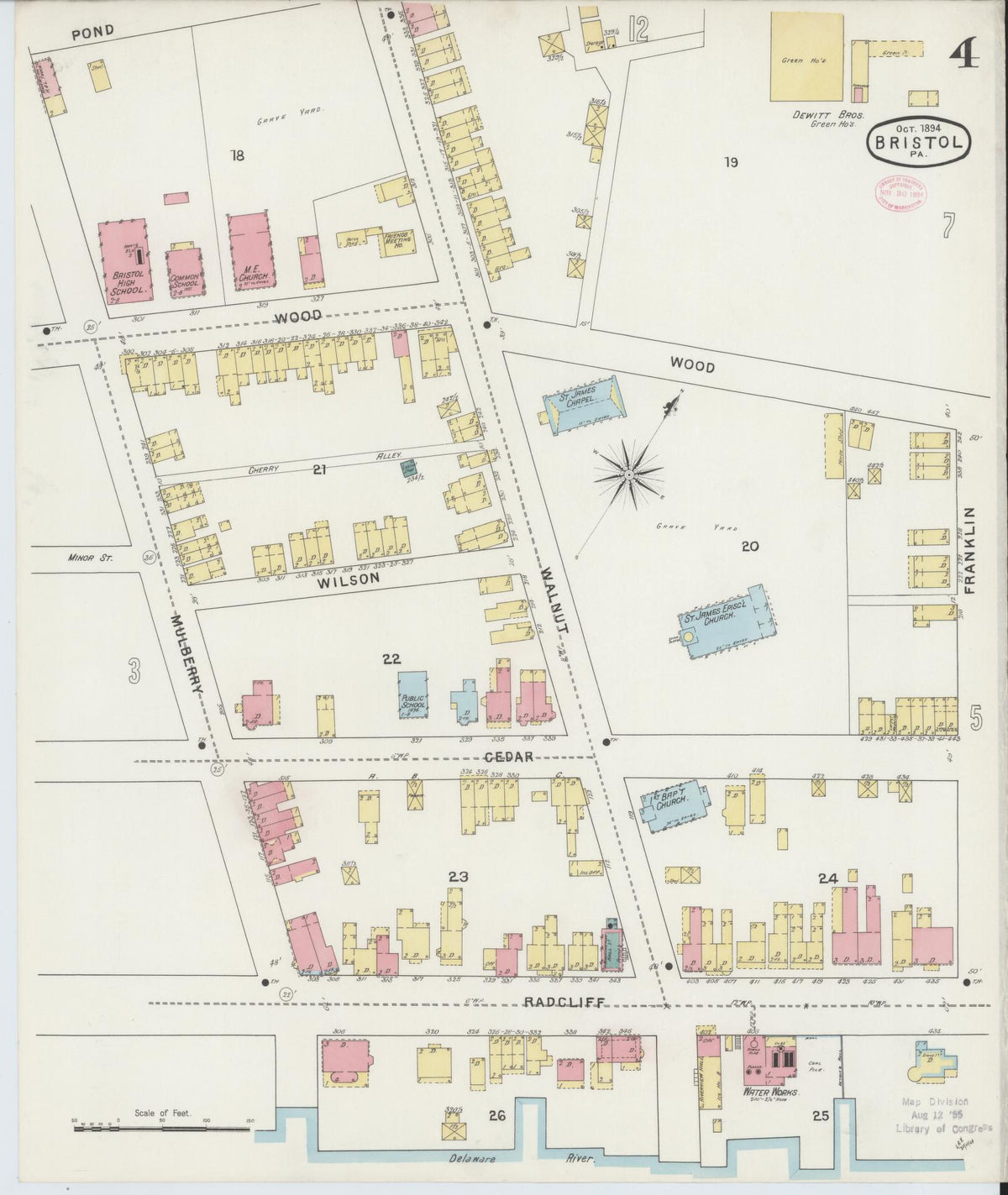 Sanborn Fire Insurance Map from Bristol, Bucks County, Pennsylvania (1894), Sheet #0004 - Complete Map Set gallery image, historic Sanborn map, vintage wall art, Pennsylvania Pennsylvania