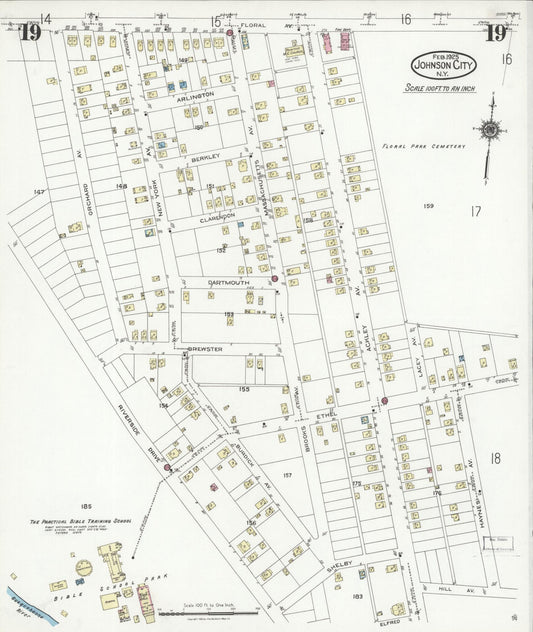 Sanborn Fire Insurance Map from Johnson City, Broome County, New York (1925), Sheet #0019 - Historic Sanborn Fire Insurance Map Print, vintage old map wall art, antique decor, genealogy gift, New York New York map