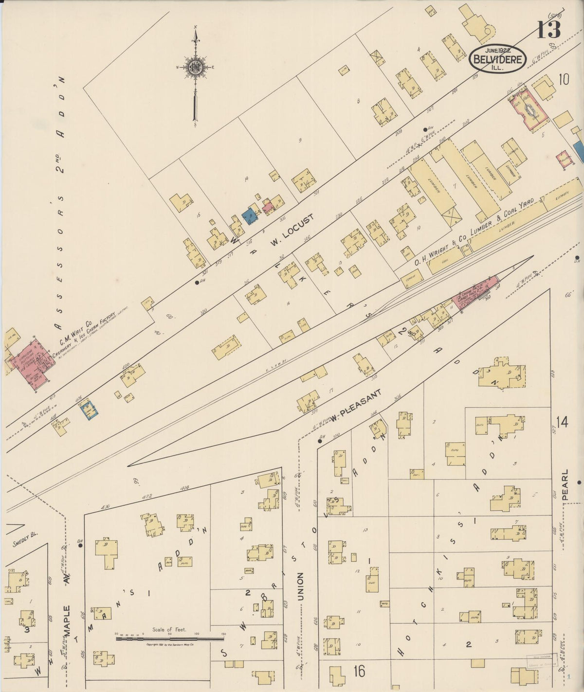 Sanborn Fire Insurance Map from Belvidere, Boone County, Illinois (1922), Sheet #0013 - Complete Map Set gallery image, historic Sanborn map, vintage wall art, Illinois Illinois