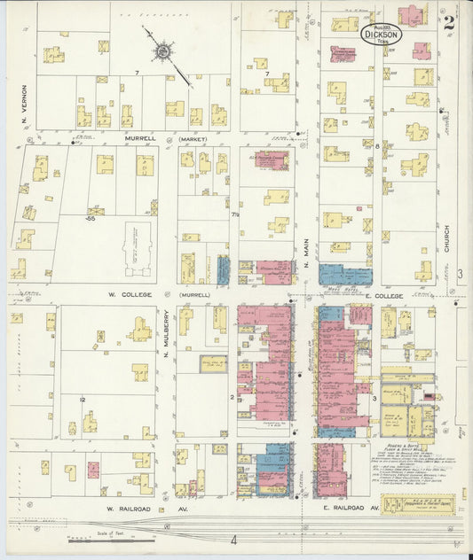 Sanborn Fire Insurance Map from Dickson, Dickson County, Tennessee (1913), Sheet #0002 - Historic Sanborn Fire Insurance Map Print, vintage old map wall art, antique decor, genealogy gift, Tennessee Tennessee map