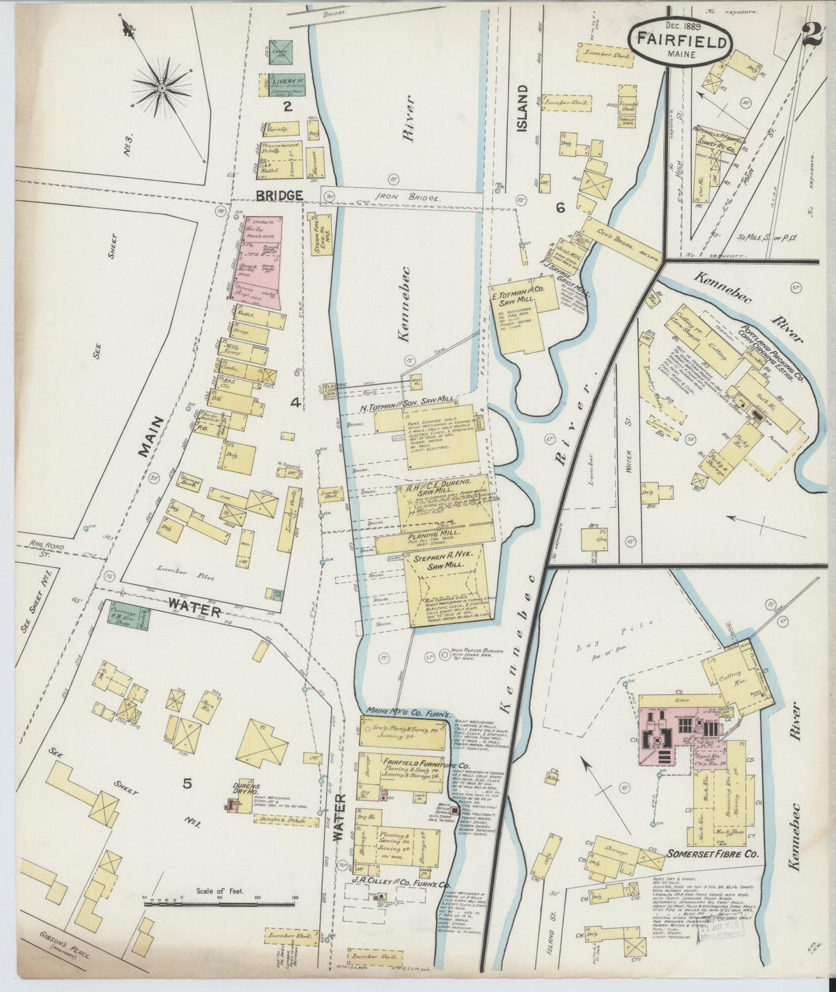 Sanborn Fire Insurance Map from Fairfield, Somerset County, Maine (1889), Sheet #0002 - Complete Map Set gallery image, historic Sanborn map, vintage wall art, Maine Maine