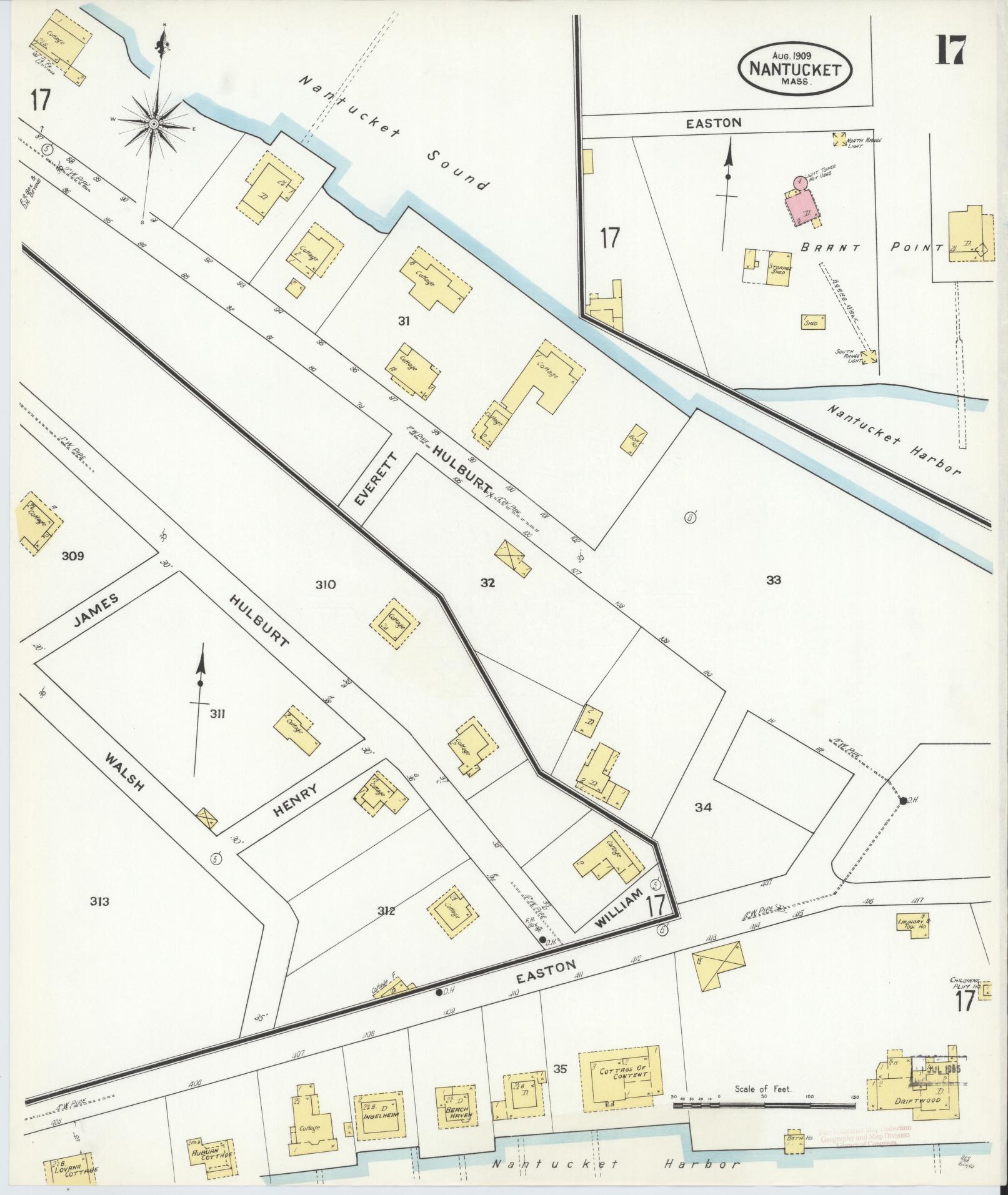 Sanborn Fire Insurance Map from Nantucket, Nantucket County, Massachusetts (1909), Sheet #0017 - Complete Map Set gallery image, historic Sanborn map, vintage wall art, Massachusetts Massachusetts
