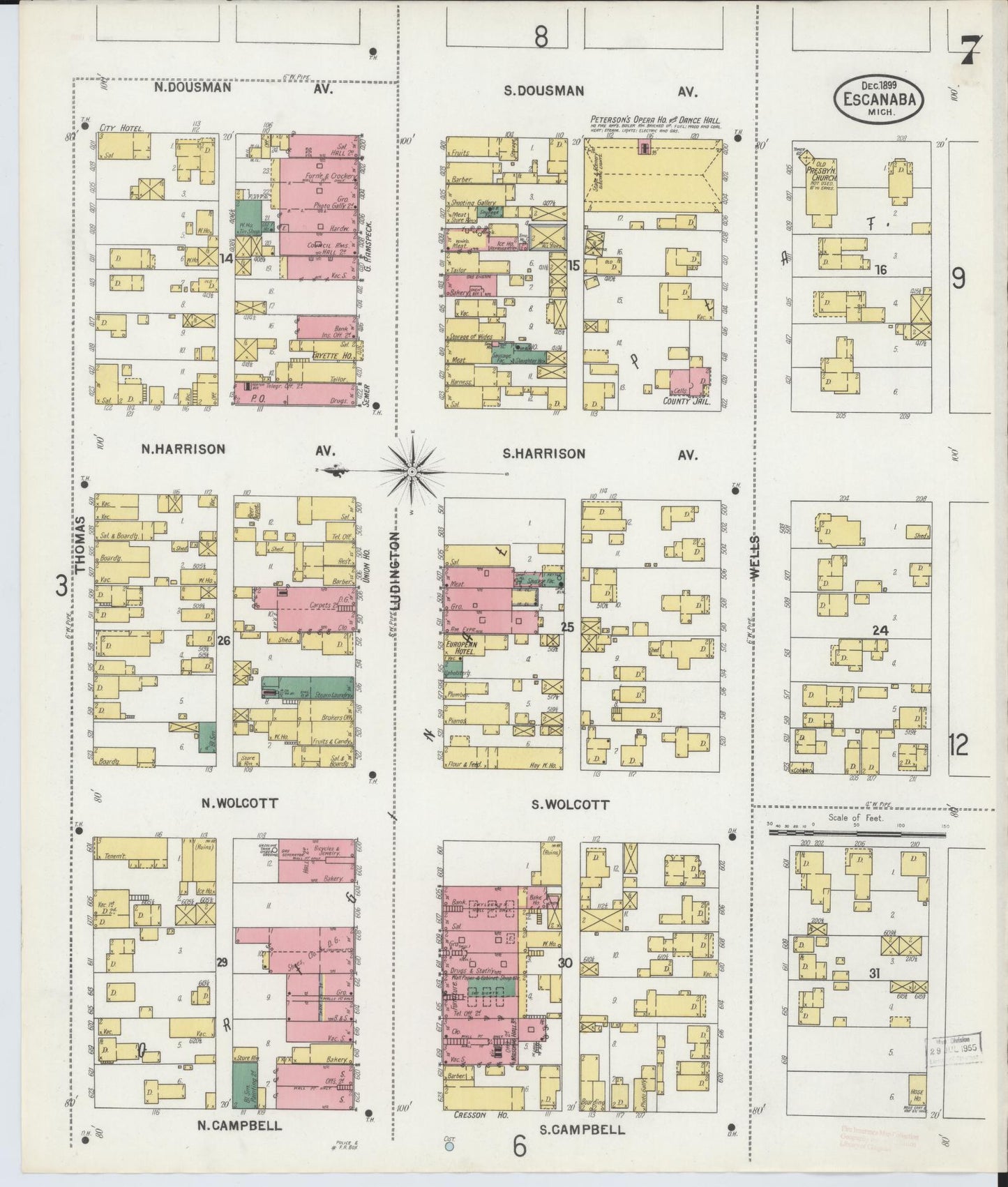 Sanborn Fire Insurance Map from Escanaba, Delta County, Michigan (1899), Sheet #0007 - Complete Map Set gallery image, historic Sanborn map, vintage wall art, Michigan Michigan