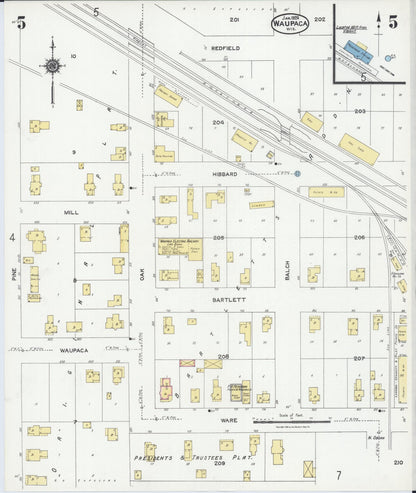 Sanborn Fire Insurance Map from Waupaca, Waupaca County, Wisconsin (1924), Sheet #0005 - Complete Map Set gallery image, historic Sanborn map, vintage wall art, Wisconsin Wisconsin