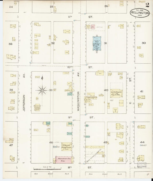 Sanborn Fire Insurance Map from Wellington, Sumner County, Kansas (1886), Sheet #0002 - Historic Sanborn Fire Insurance Map Print, vintage old map wall art, antique decor, genealogy gift, Kansas Kansas map