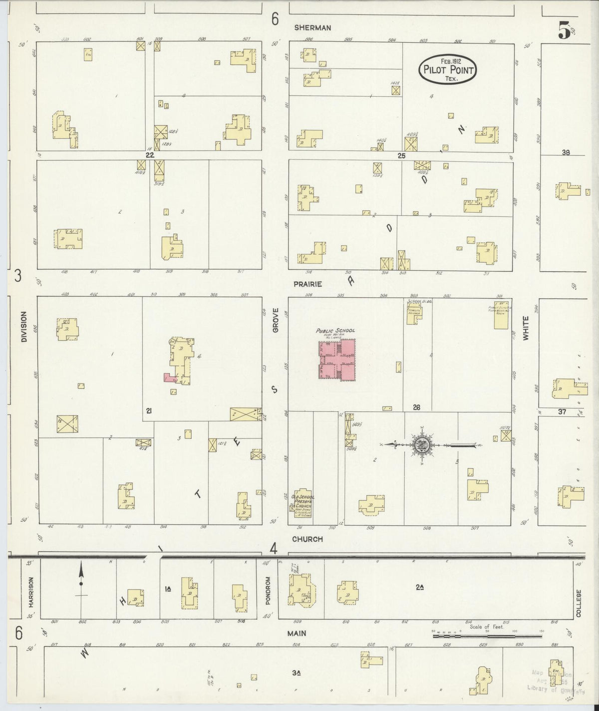 Sanborn Fire Insurance Map from Pilot Point, Denton County, Texas (1912), Sheet #0005 - Complete Map Set gallery image, historic Sanborn map, vintage wall art, Texas Texas