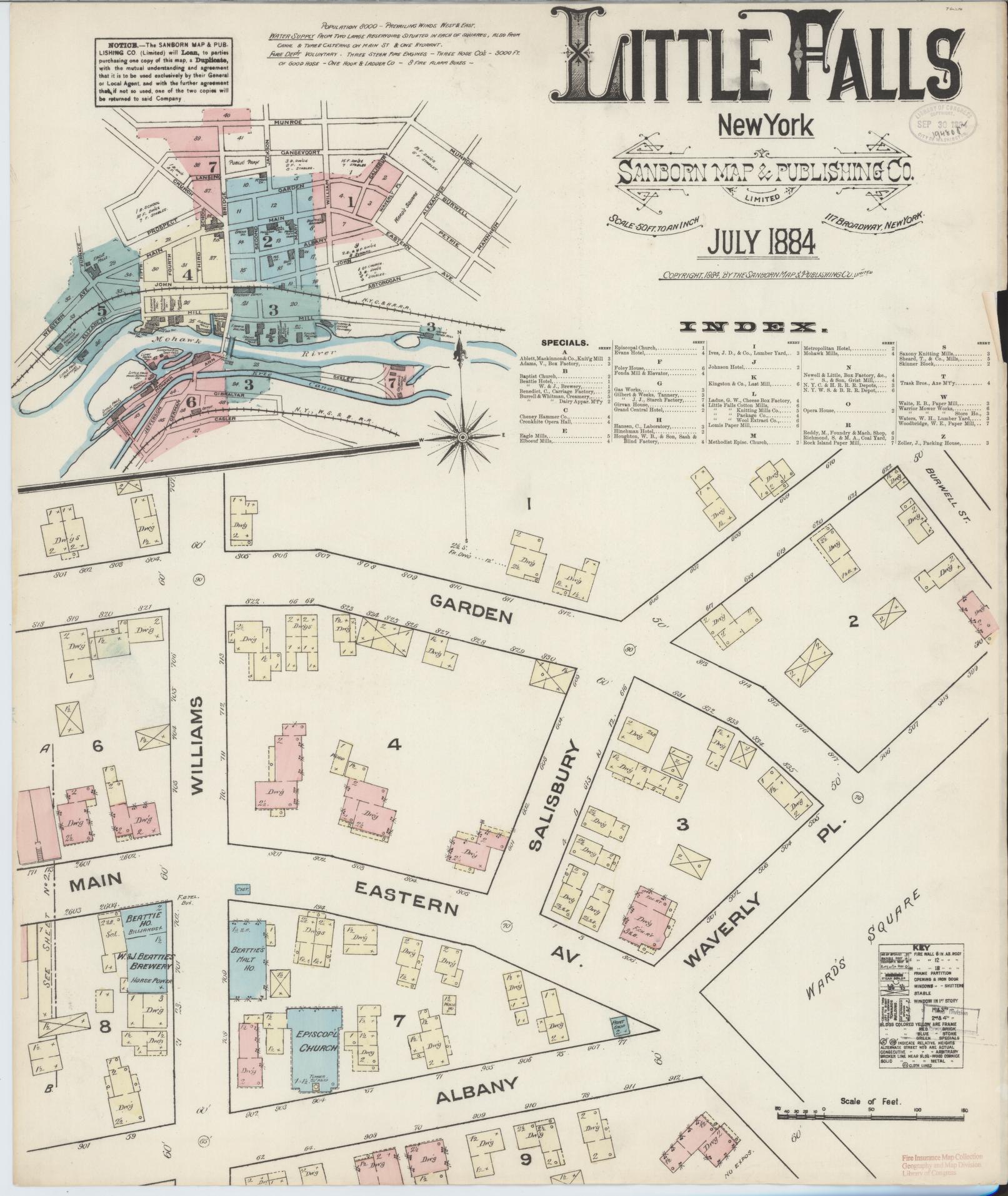 Sanborn Fire Insurance Map from Little Falls, Herkimer County, New York. (1884) – Historic Sanborn Fire Insurance Map Print
