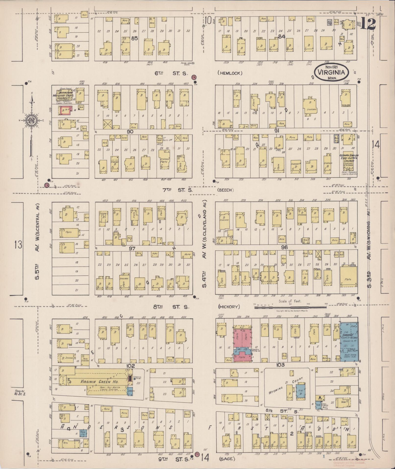 Sanborn Fire Insurance Map from Virginia, Saint Louis County, Minnesota (1921), Sheet #0012 - Complete Map Set gallery image, historic Sanborn map, vintage wall art, Minnesota Minnesota