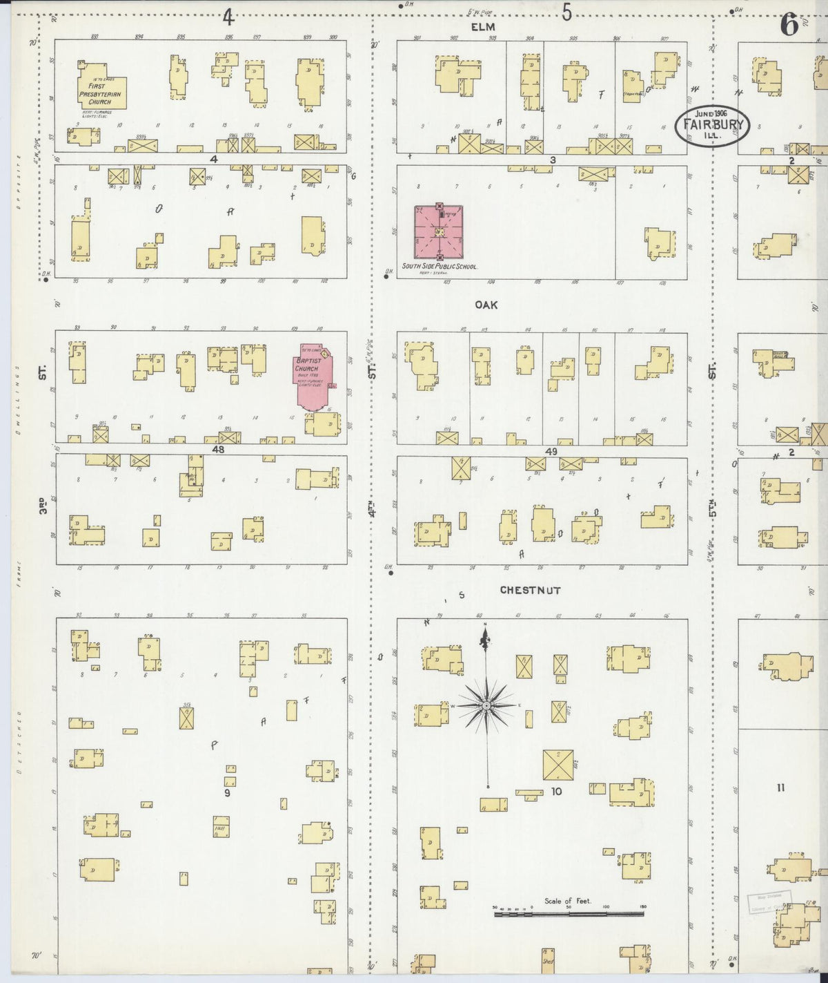 Sanborn Fire Insurance Map from Fairbury, Livingston County, Illinois (1906), Sheet #0006 - Historic Sanborn Fire Insurance Map Print, vintage old map wall art, antique decor, genealogy gift, Illinois Illinois map