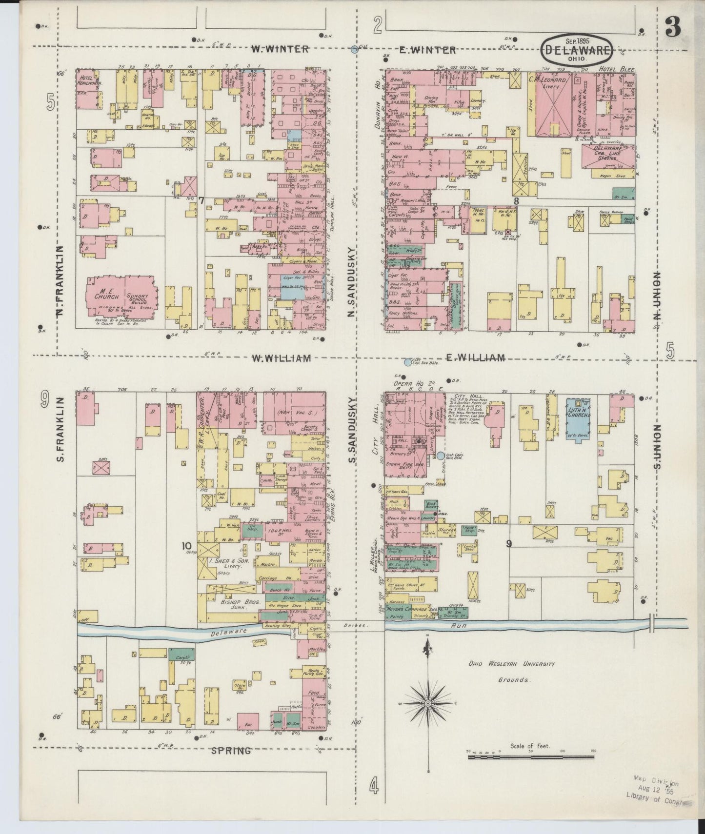 Sanborn Fire Insurance Map from Delaware, Delaware County, Ohio (1895), Sheet #0003 - Complete Map Set gallery image, historic Sanborn map, vintage wall art, Ohio Ohio