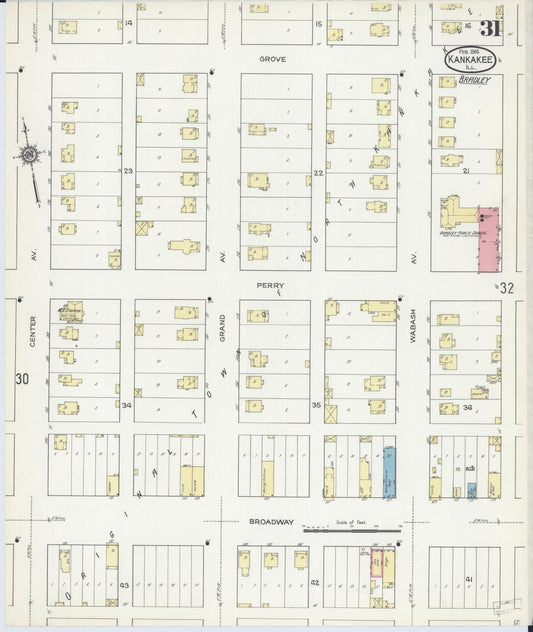 Sanborn Fire Insurance Map from Kankakee, Kankakee County, Illinois (1914), Sheet #0031 - Historic Sanborn Fire Insurance Map Print, vintage old map wall art, antique decor, genealogy gift, Illinois Illinois map