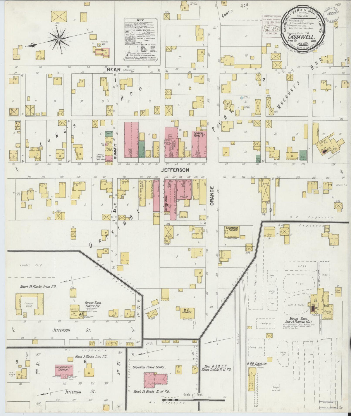 Sanborn Fire Insurance Map from Cromwell, Noble County, Indiana (1901), Sheet #0001 - Historic Sanborn Fire Insurance Map Print, vintage old map wall art, antique decor, genealogy gift, Indiana Indiana map