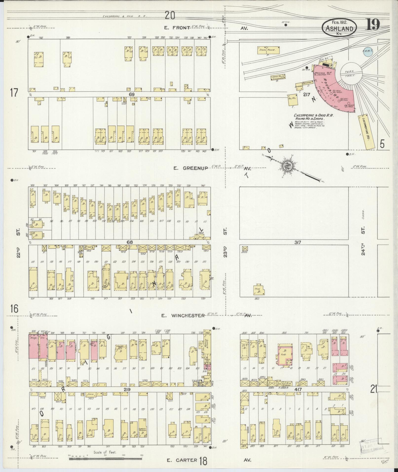 Sanborn Fire Insurance Map from Ashland, Boyd County, Kentucky (1912), Sheet #0019 - Complete Map Set gallery image, historic Sanborn map, vintage wall art, Kentucky Kentucky