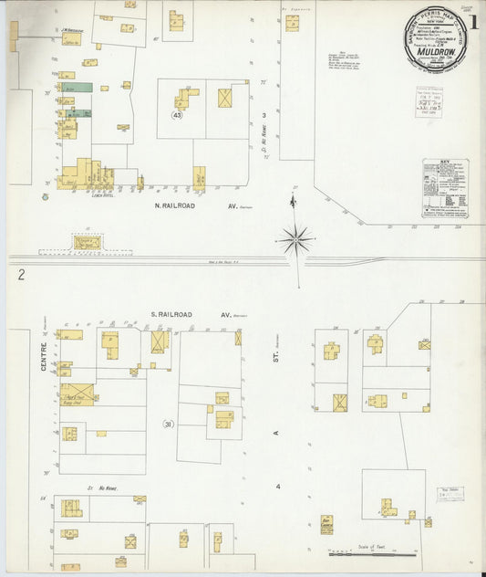 Sanborn Fire Insurance Map from Muldrow, Sequoyah County, Oklahoma (1901), Sheet #0001 - Historic Sanborn Fire Insurance Map Print, vintage old map wall art, antique decor, genealogy gift, Oklahoma Oklahoma map