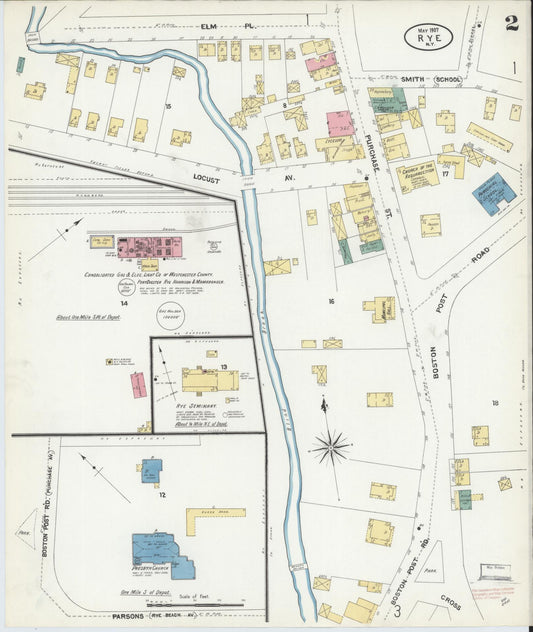 Sanborn Fire Insurance Map from Rye, Westchester County, New York (1907), Sheet #0002 - Historic Sanborn Fire Insurance Map Print, vintage old map wall art, antique decor, genealogy gift, New York New York map