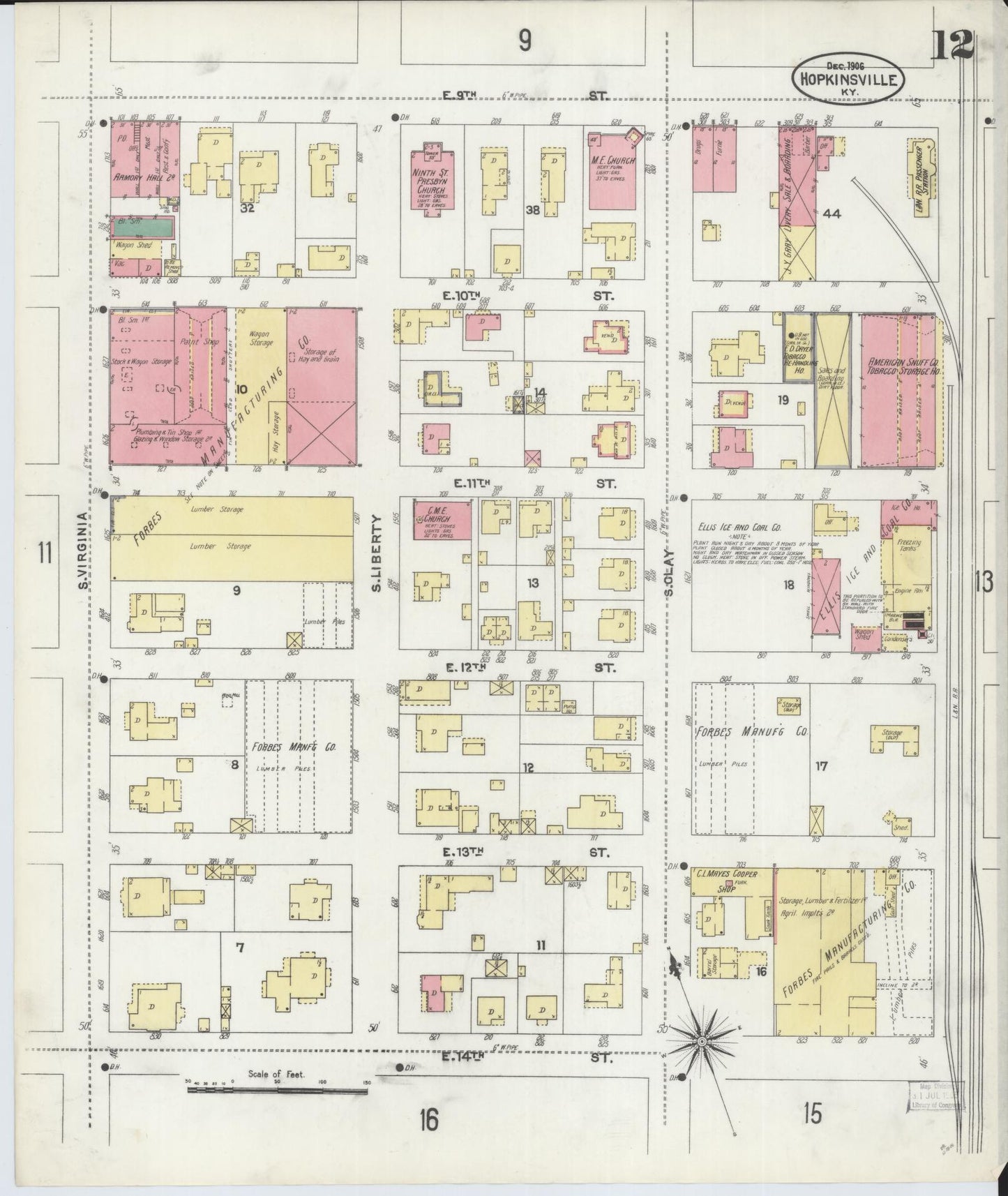 Sanborn Fire Insurance Map from Hopkinsville, Christian County, Kentucky (1906), Sheet #0012 - Complete Map Set gallery image, historic Sanborn map, vintage wall art, Kentucky Kentucky
