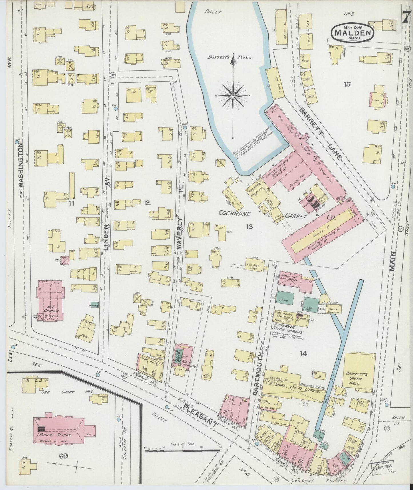 Sanborn Fire Insurance Map from Malden, Middlesex County, Massachusetts (1892), Sheet #0007 - Complete Map Set gallery image, historic Sanborn map, vintage wall art, Massachusetts Massachusetts