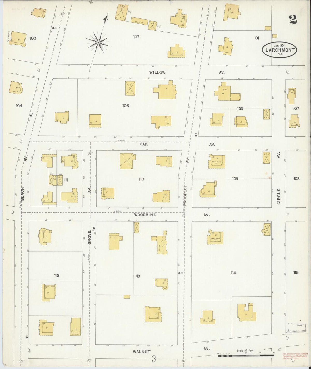 Sanborn Fire Insurance Map from Larchmont, Westchester County, New York (1904), Sheet #0002 - Complete Map Set gallery image, historic Sanborn map, vintage wall art, New York New York