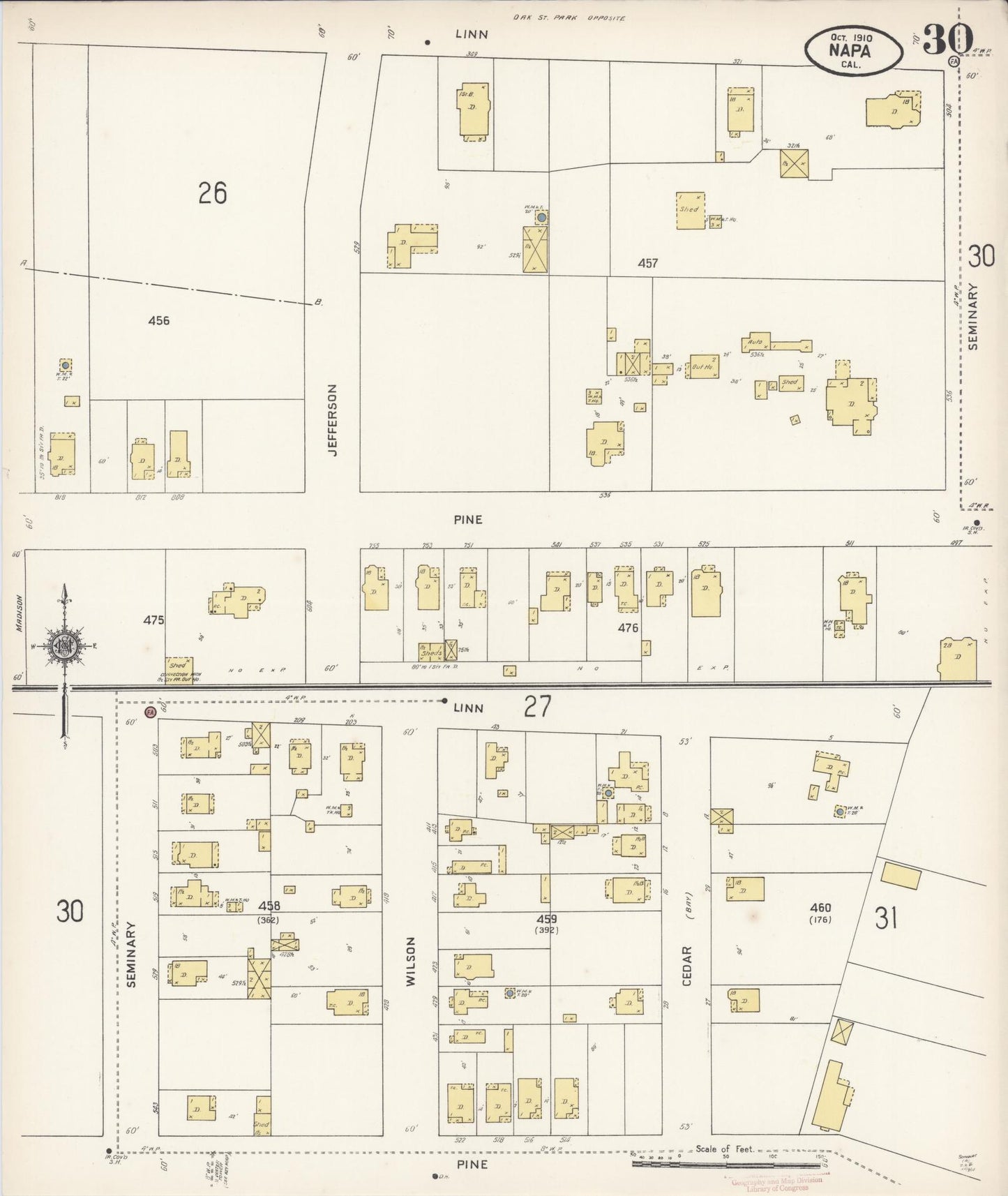 Sanborn Fire Insurance Map from Napa, Napa County, California (1910), Sheet #0030 - Complete Map Set gallery image, historic Sanborn map, vintage wall art, California California