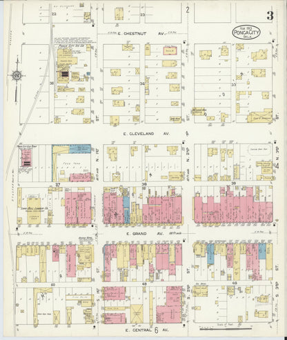 Sanborn Fire Insurance Map from Ponca City, Kay County, Oklahoma (1913), Sheet #0003 - Complete Map Set gallery image, historic Sanborn map, vintage wall art, Oklahoma Oklahoma