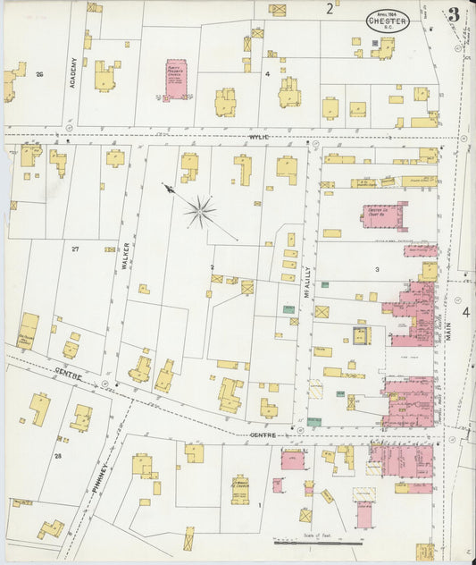 Sanborn Fire Insurance Map from Chester, Chester County, South Carolina (1904), Sheet #0003 - Historic Sanborn Fire Insurance Map Print, vintage old map wall art, antique decor, genealogy gift, South Carolina South Carolina map