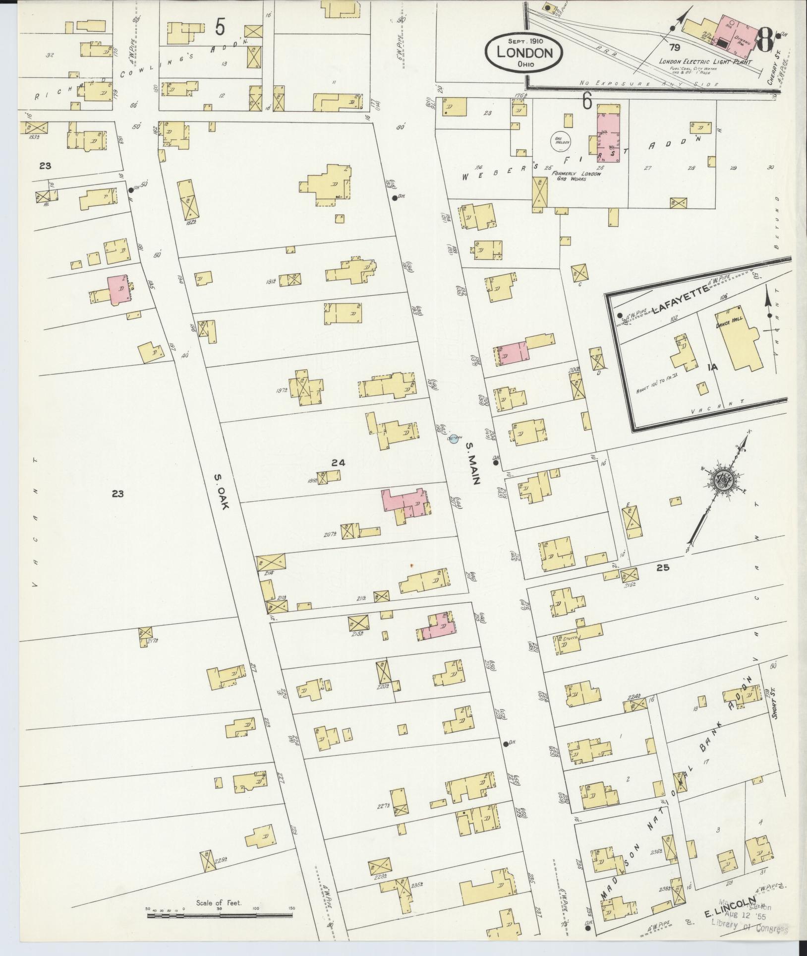 Sanborn Fire Insurance Map from London, Madison County, Ohio (1910), Sheet #0008 - Historic Sanborn Fire Insurance Map Print, vintage old map wall art, antique decor, genealogy gift, Ohio Ohio map