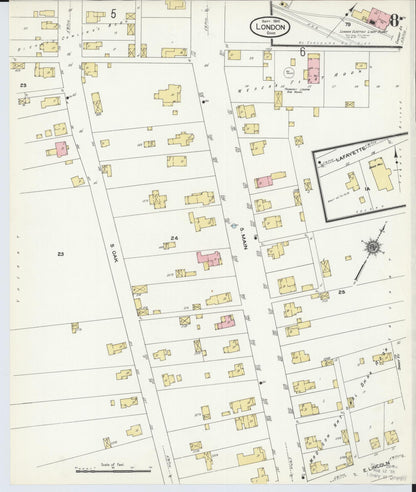 Sanborn Fire Insurance Map from London, Madison County, Ohio (1910), Sheet #0008 - Historic Sanborn Fire Insurance Map Print, vintage old map wall art, antique decor, genealogy gift, Ohio Ohio map