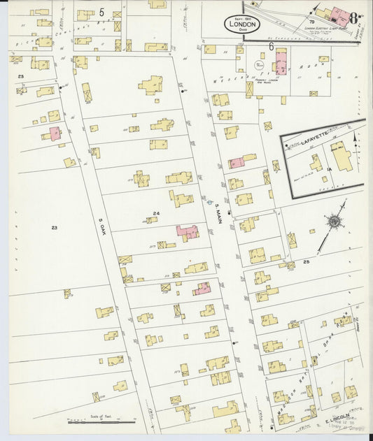 Sanborn Fire Insurance Map from London, Madison County, Ohio (1910), Sheet #0008 - Historic Sanborn Fire Insurance Map Print, vintage old map wall art, antique decor, genealogy gift, Ohio Ohio map