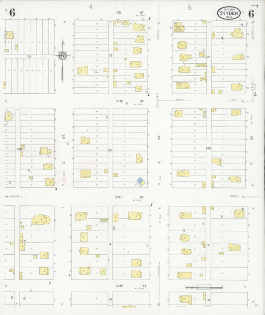 Sanborn Fire Insurance Map from Snyder, Kiowa County, Oklahoma (1930), Sheet #0006 - Historic Sanborn Fire Insurance Map Print, vintage old map wall art, antique decor, genealogy gift, Oklahoma Oklahoma map