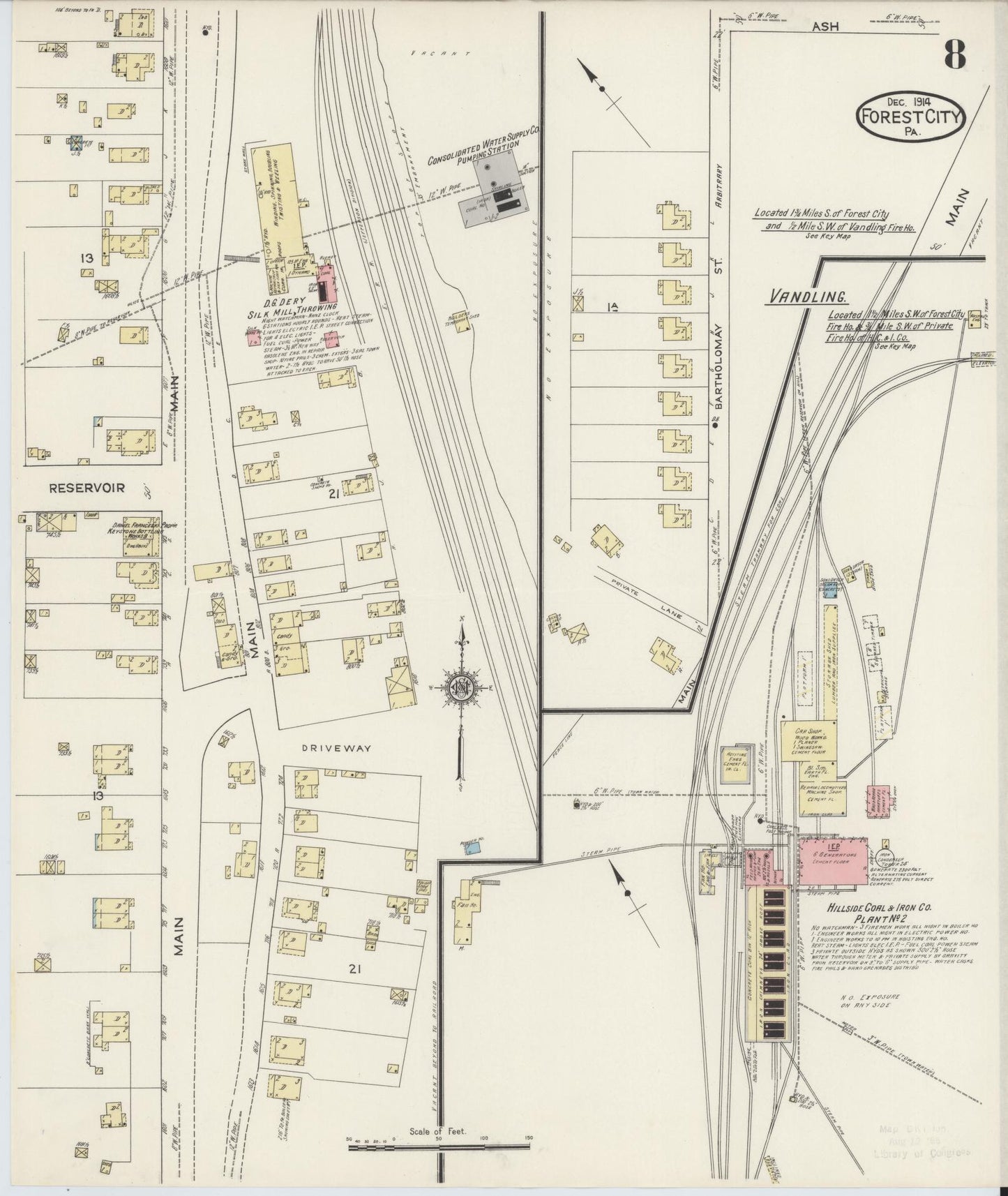 Sanborn Fire Insurance Map from Forest City, Susquehanna County, Pennsylvania (1914), Sheet #0008 - Historic Sanborn Fire Insurance Map Print, vintage old map wall art, antique decor, genealogy gift, Pennsylvania Pennsylvania map
