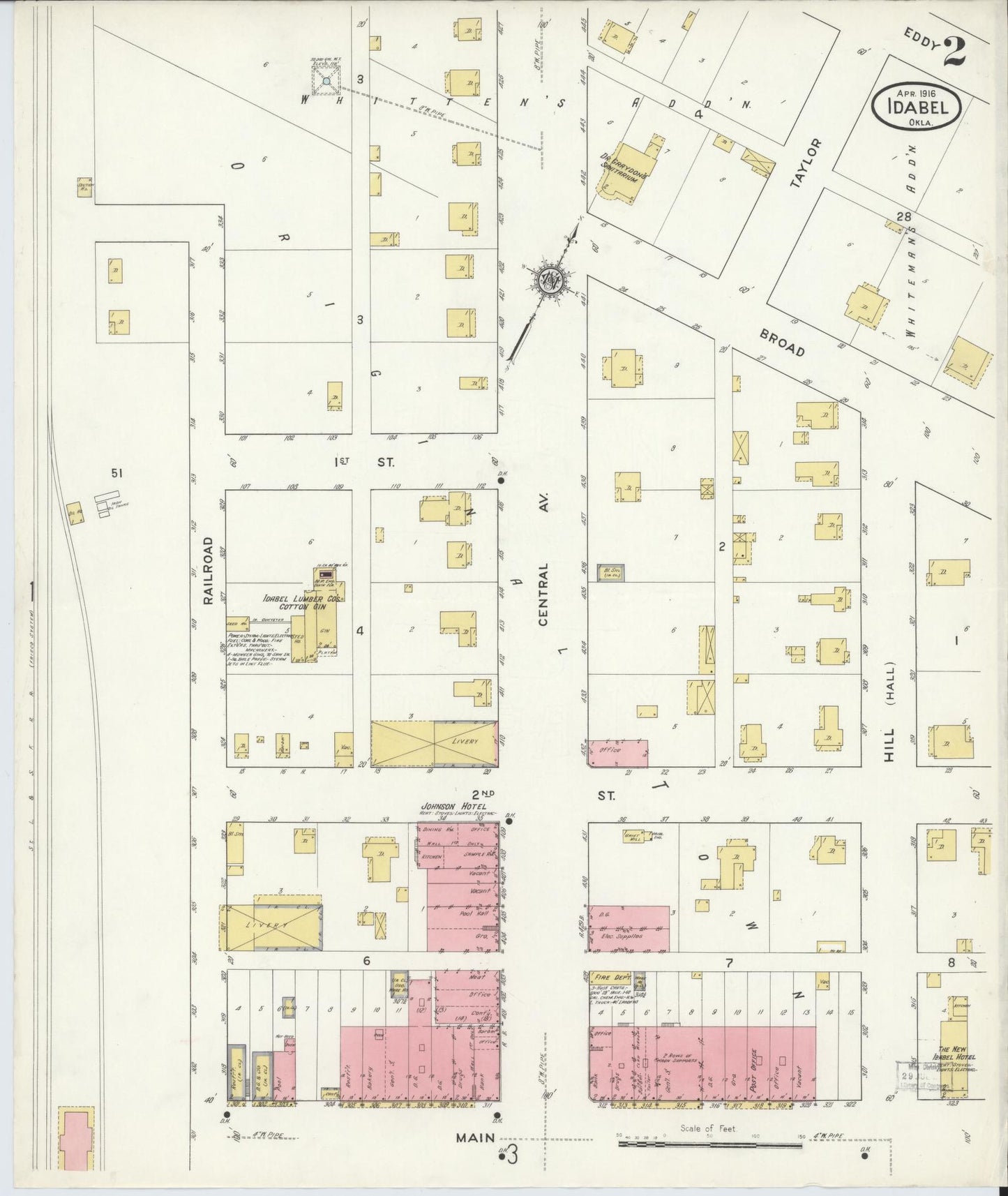 Sanborn Fire Insurance Map from Idabel, McCurtain County, Oklahoma (1916), Sheet #0002 - Historic Sanborn Fire Insurance Map Print, vintage old map wall art, antique decor, genealogy gift, Oklahoma Oklahoma map