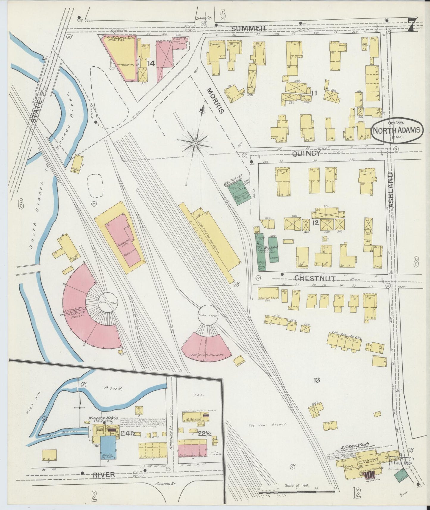 Sanborn Fire Insurance Map from North Adams, Berkshire County, Massachusetts (1892), Sheet #0007 - Historic Sanborn Fire Insurance Map Print, vintage old map wall art, antique decor, genealogy gift, Massachusetts Massachusetts map