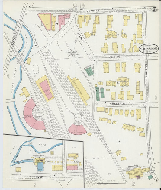 Sanborn Fire Insurance Map from North Adams, Berkshire County, Massachusetts (1892), Sheet #0007 - Historic Sanborn Fire Insurance Map Print, vintage old map wall art, antique decor, genealogy gift, Massachusetts Massachusetts map