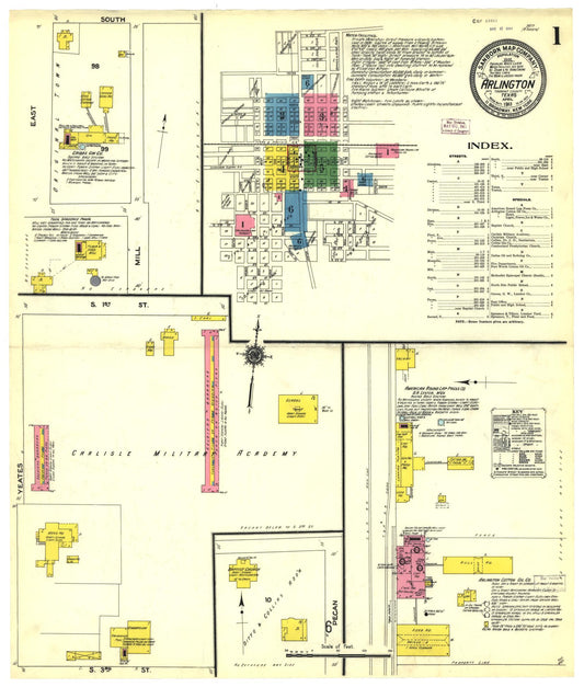 Sanborn Fire Insurance Map from Arlington, Tarrant County, Texas (1911), Sheet #0001 - Historic Sanborn Fire Insurance Map Print, vintage old map wall art, antique decor, genealogy gift, Texas Texas map