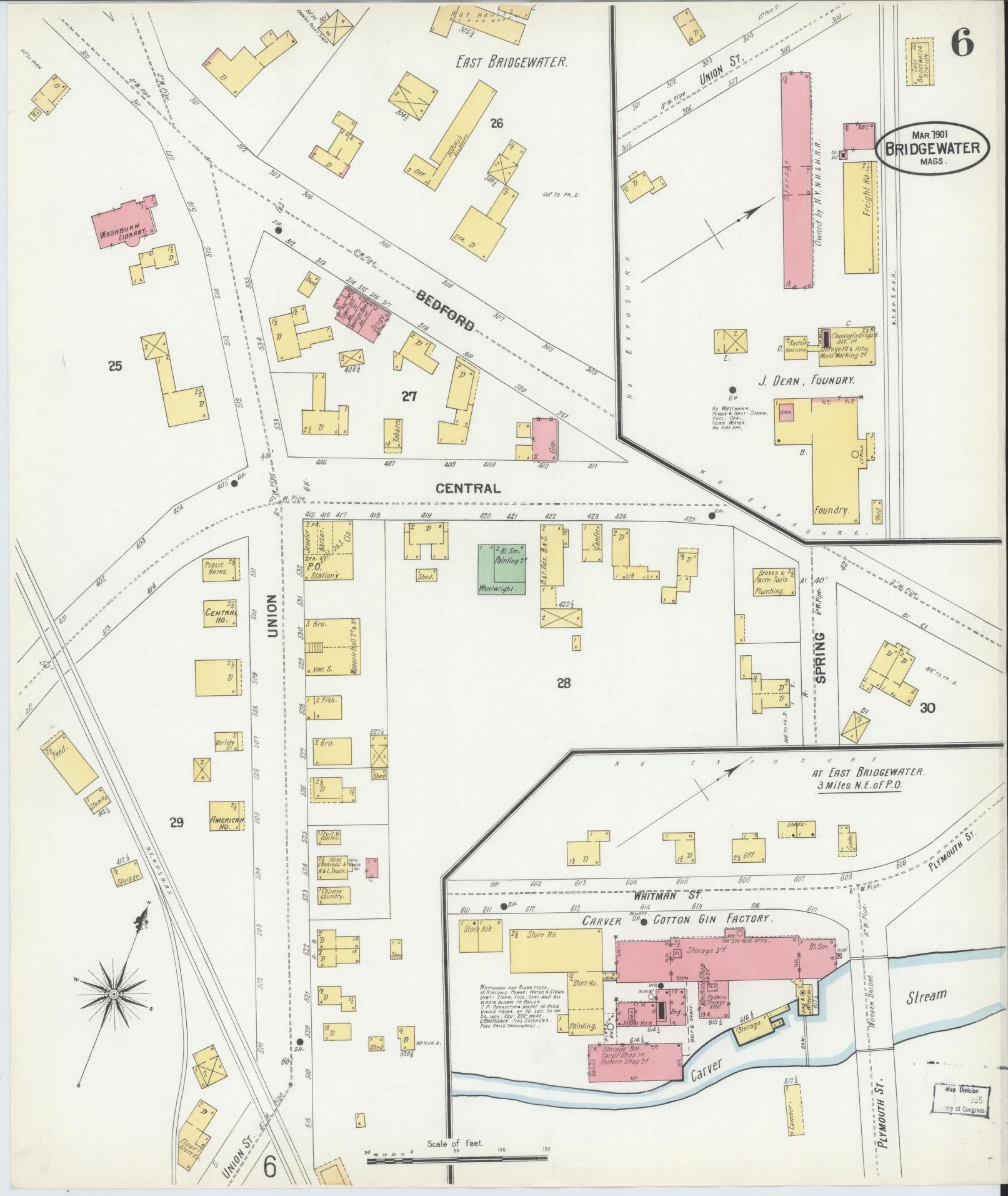 Sanborn Fire Insurance Map from Bridgewater, Plymouth County, Massachusetts (1901), Sheet #0006 - Complete Map Set gallery image, historic Sanborn map, vintage wall art, Massachusetts Massachusetts