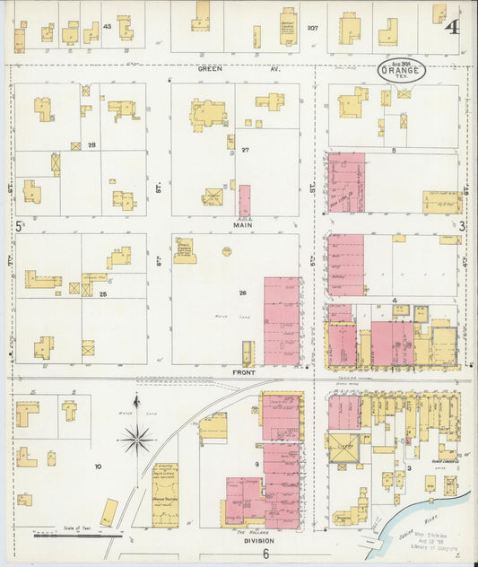 Sanborn Fire Insurance Map from Orange, Orange County, Texas (1904), Sheet #0004 - Historic Sanborn Fire Insurance Map Print, vintage old map wall art, antique decor, genealogy gift, Texas Texas map