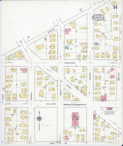 Sanborn Fire Insurance Map from Freeport, Stephenson County, Illinois (1918), Sheet #0014 - Complete Map Set gallery image, historic Sanborn map, vintage wall art, Illinois Illinois
