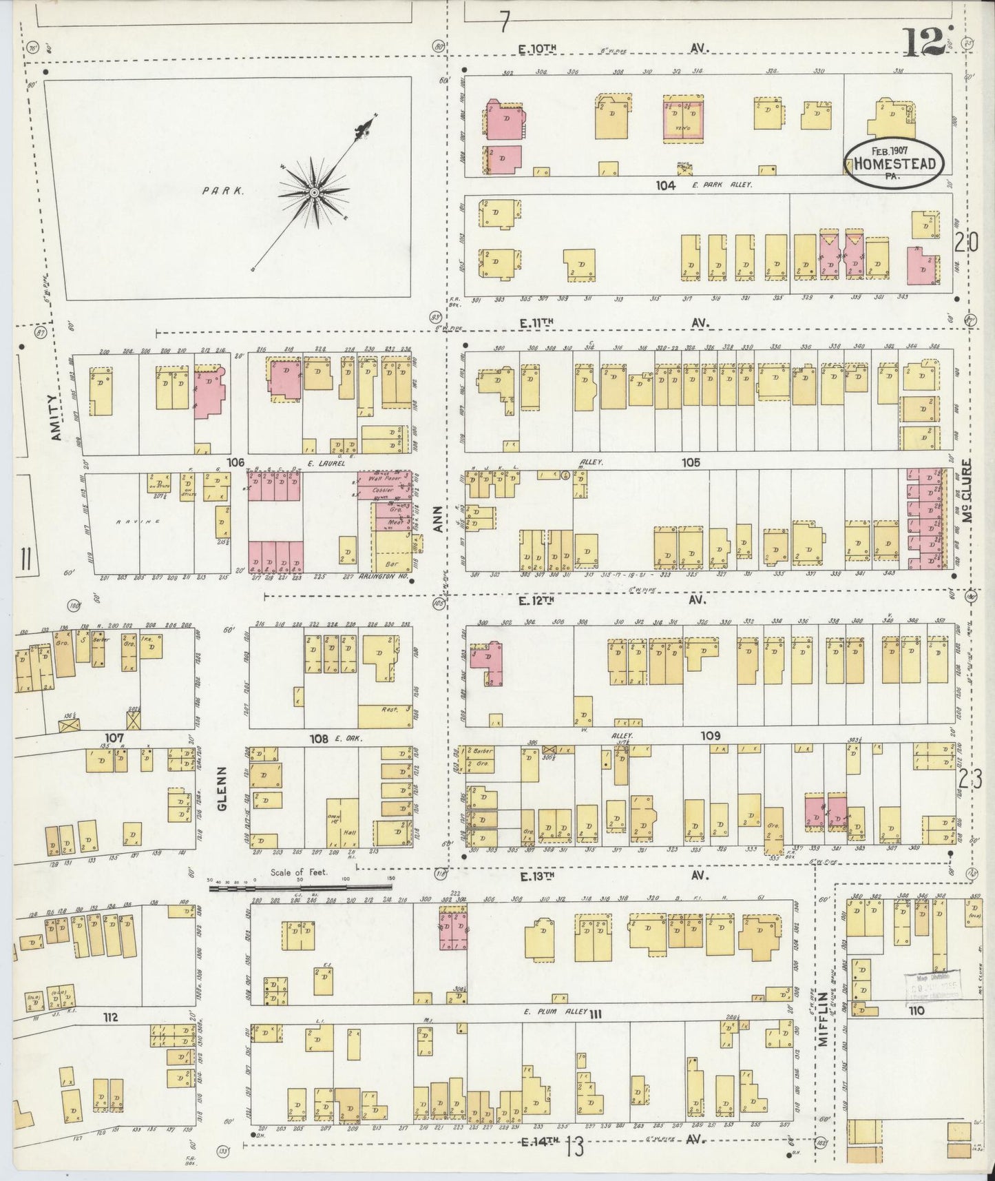 Sanborn Fire Insurance Map from Homestead, Allegheny County, Pennsylvania (1907), Sheet #0012 - Complete Map Set gallery image, historic Sanborn map, vintage wall art, Pennsylvania Pennsylvania