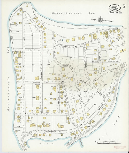 Sanborn Fire Insurance Map from Hull, Plymouth County, Massachusetts (1910), Sheet #0007 - Historic Sanborn Fire Insurance Map Print, vintage old map wall art, antique decor, genealogy gift, Massachusetts Massachusetts map