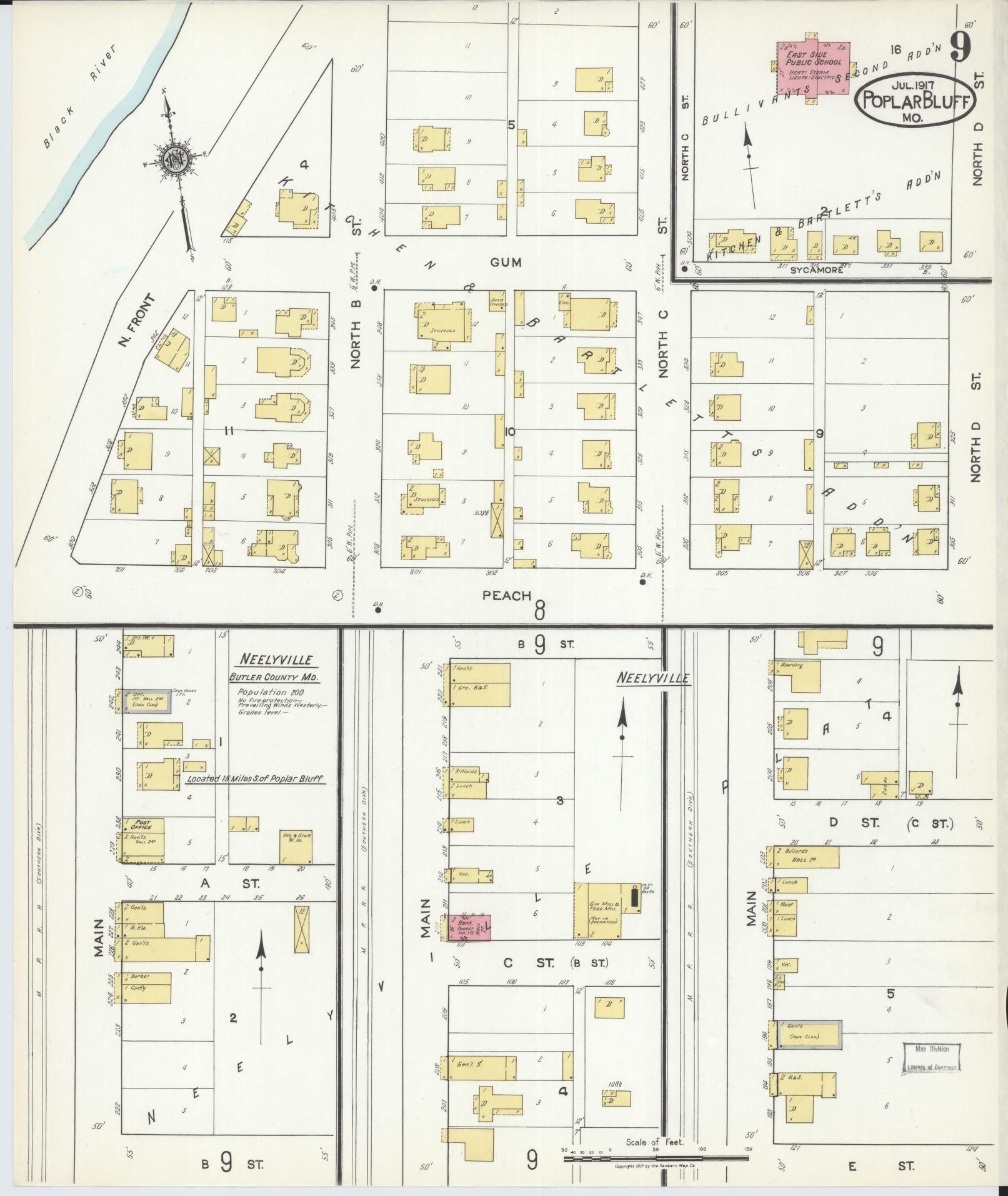 Sanborn Fire Insurance Map from Poplar Bluff, Butler County, Missouri (1917), Sheet #0009 - Historic Sanborn Fire Insurance Map Print, vintage old map wall art, antique decor, genealogy gift, Missouri Missouri map