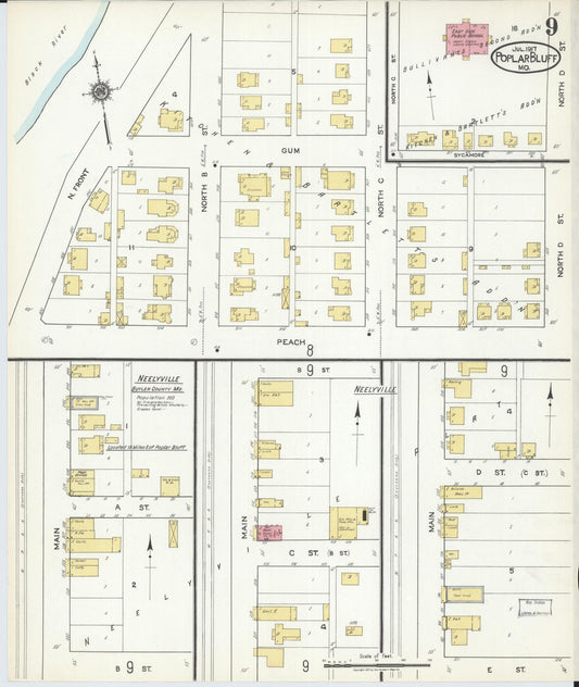 Sanborn Fire Insurance Map from Poplar Bluff, Butler County, Missouri (1917), Sheet #0009 - Historic Sanborn Fire Insurance Map Print, vintage old map wall art, antique decor, genealogy gift, Missouri Missouri map