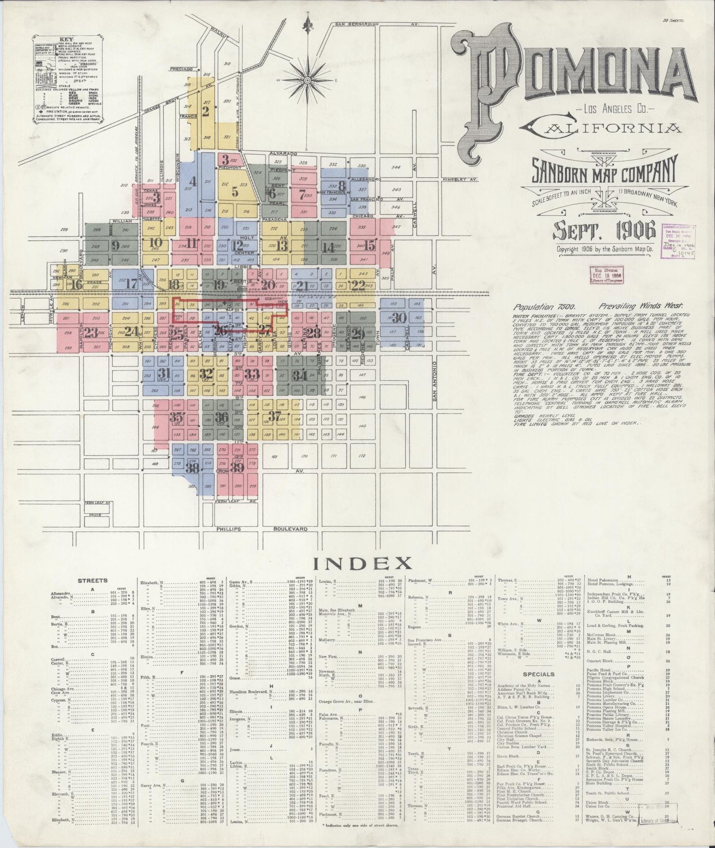 Sanborn Fire Insurance Map from Pomona, Los Angeles County, California (1906), Sheet #0001 - Complete Map Set gallery image, historic Sanborn map, vintage wall art, California California
