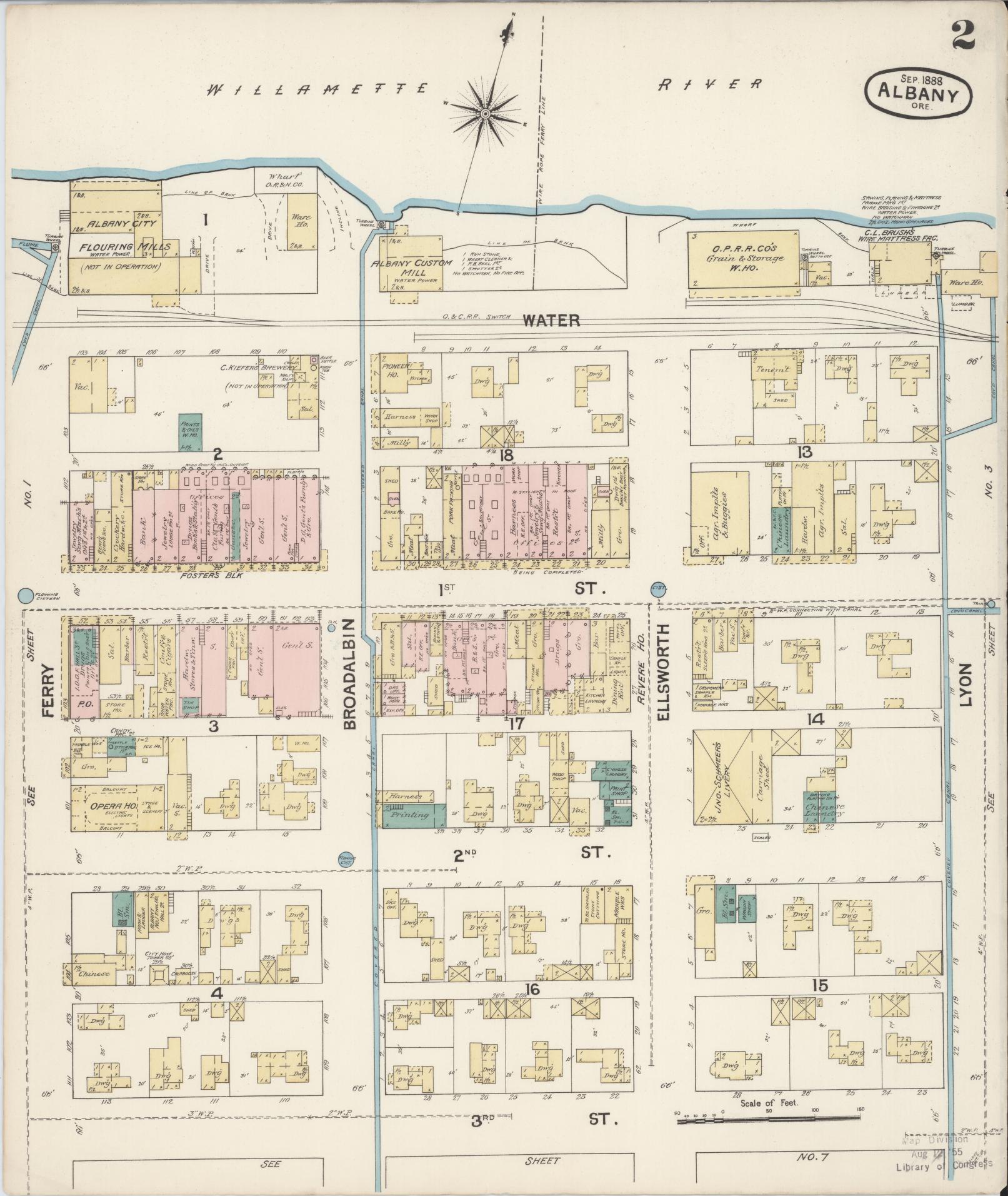 Sanborn Fire Insurance Map from Albany, Linn County, Oregon (1888), Sheet #0002 - Complete Map Set gallery image, historic Sanborn map, vintage wall art, Oregon Oregon