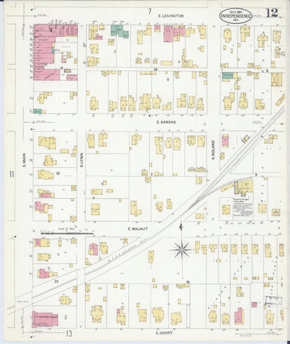 Sanborn Fire Insurance Map from Independence, Jackson County, Missouri (1907), Sheet #0012 - Complete Map Set gallery image, historic Sanborn map, vintage wall art, Missouri Missouri