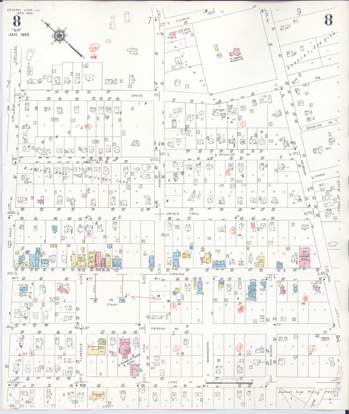 Sanborn Fire Insurance Map from Crystal Lake, McHenry County, Illinois (1955), Sheet #0008 - Historic Sanborn Fire Insurance Map Print, vintage old map wall art, antique decor, genealogy gift, Illinois Illinois map