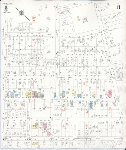 Sanborn Fire Insurance Map from Crystal Lake, McHenry County, Illinois (1955), Sheet #0008 - Historic Sanborn Fire Insurance Map Print, vintage old map wall art, antique decor, genealogy gift, Illinois Illinois map