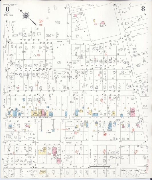 Sanborn Fire Insurance Map from Crystal Lake, McHenry County, Illinois (1955), Sheet #0008 - Historic Sanborn Fire Insurance Map Print, vintage old map wall art, antique decor, genealogy gift, Illinois Illinois map
